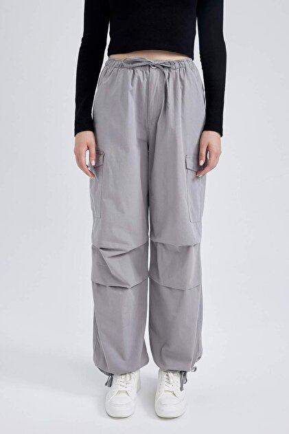 Defacto Coool Paraşüt Poplin Pantolon Basic Düz Cepli Beli