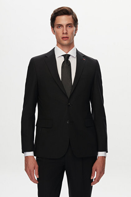 Ds Groom Slim Fit Black Wool Travel Suit