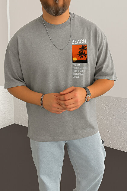 Beach Printed Oversize Unisex T-Shirt