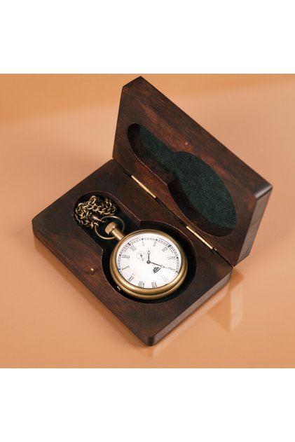 Brass Chain Watch with Wooden Box, Special Chain Pocket Watch