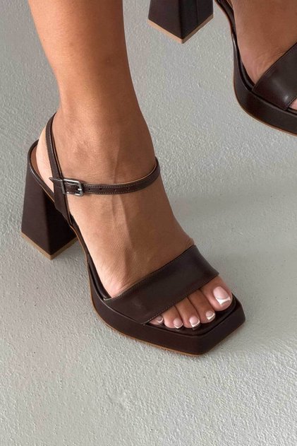Cora Dark Brown Matte Platform Women's Block Heel Shoes 11cm