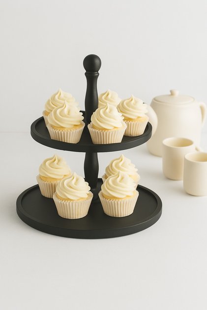 2-Tier Black Wooden Cake Pastry Presentation Stand, Serving Presentation Plate, Multi-Purpose Catering