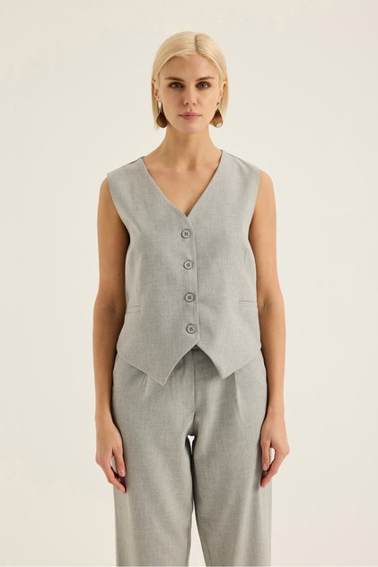 V-Neck Buttoned Vest