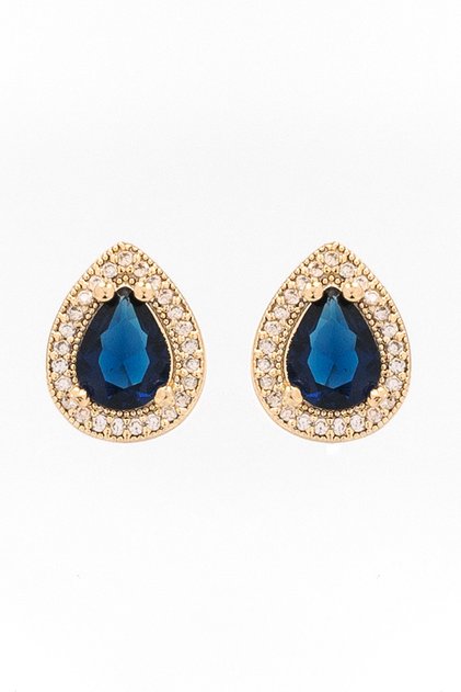 Zircon Stone Dark Blue Drop Stone Earrings