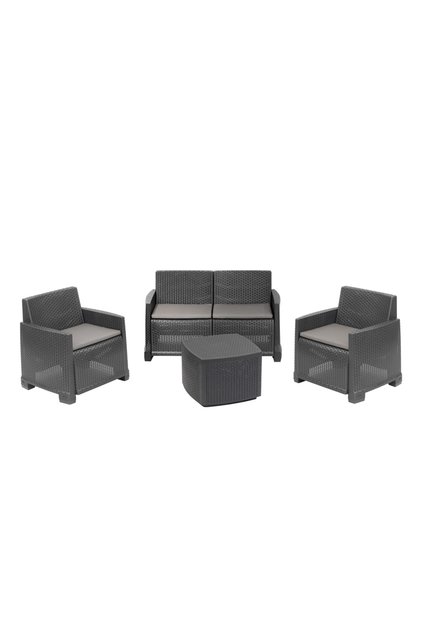 Set mobilier de grădină/terasă COMO 4 piese, polipropilenă, canapea 2 locuri, 2 scaune, masă, perne