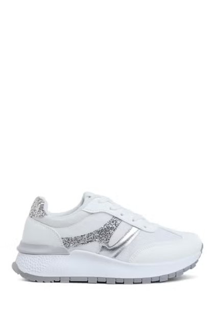 Women Chunky Anti-Skid Lace-Up Sneakers in White and Silver