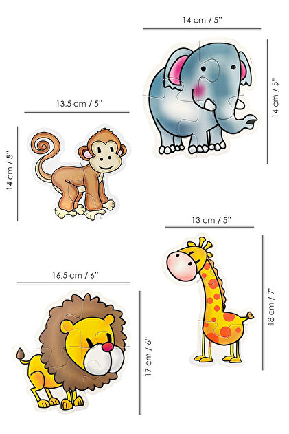 Meleni Toys 13 Parça Hayvan Figürlü Puzzle Seti - Aslan Fil Zürafa