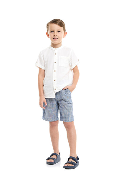 Textured Chino Shorts with Button Closure