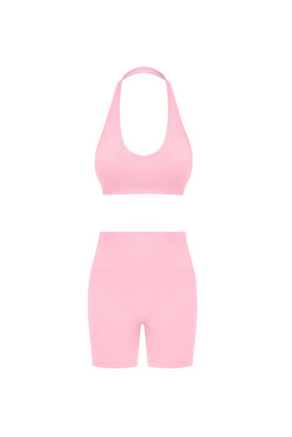 Pembe Büstiyer Ve Push Up Dikişsiz Şort Takım 19400-1955