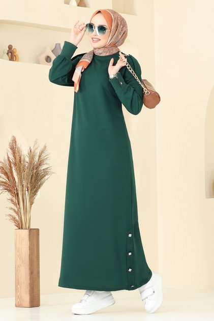 Epaulette Button Dress 13367Ett926-Ms Emerald