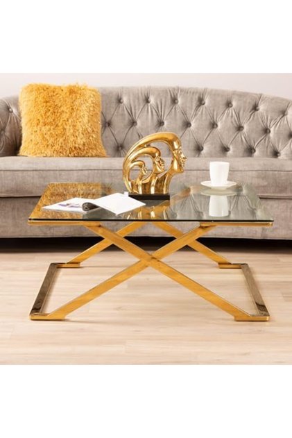 Gold Coffee Table for Living Room Furniture, 100cm Stainless Steel Centre Table with T