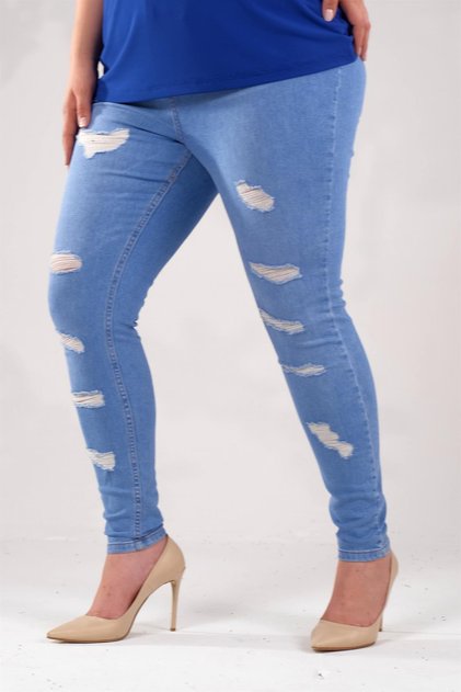 2222 Women's Plus Size Skinny Ripped Denim Pants Blue
