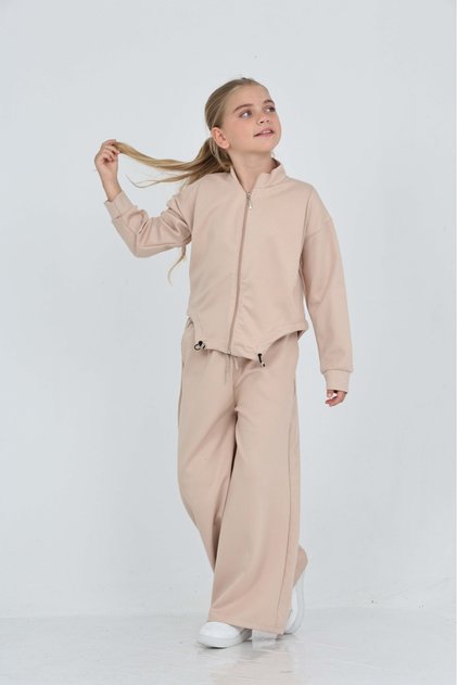 Girl's Oval Cut Detailed Tracksuit Set
