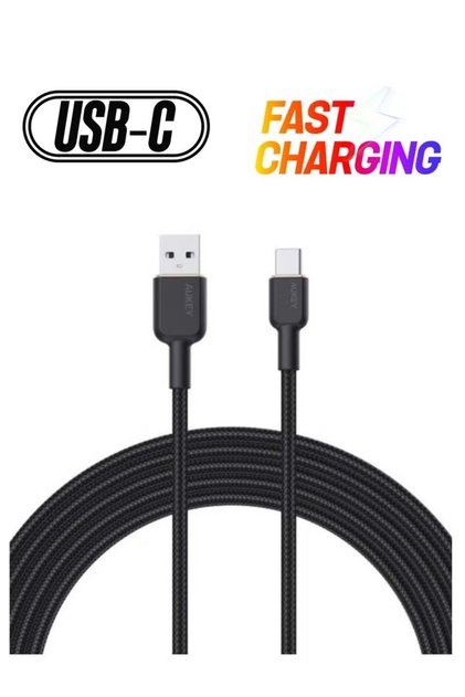 كابل USB-A إلى USB-C مضفر من النايلون بطول 1 متر، أسود