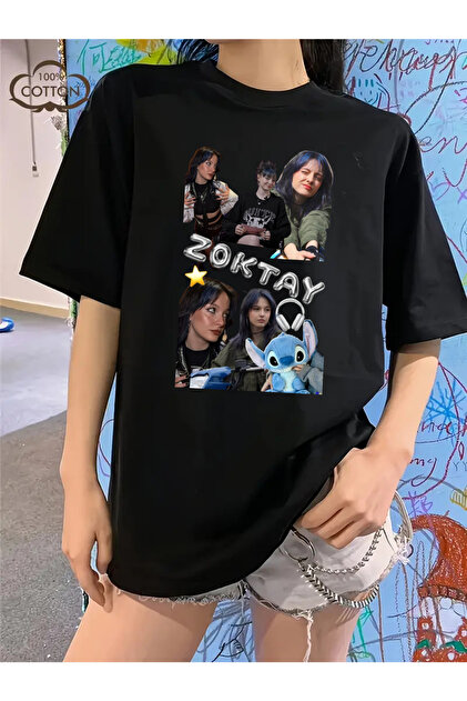 barsdepo Zoktay Printed T-Shirt, Oversize Unisex Black T-Shirt