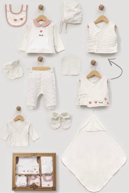 Jacquard Towel Heart Vest Combed Cotton Baby Girl Newborn 10 Piece Hospital Output Bodysuit Set