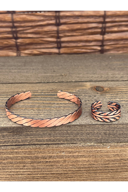 Adjustable Measure Pure Copper Bracelet Ring Set Copper Bracelet Copper Ring Set