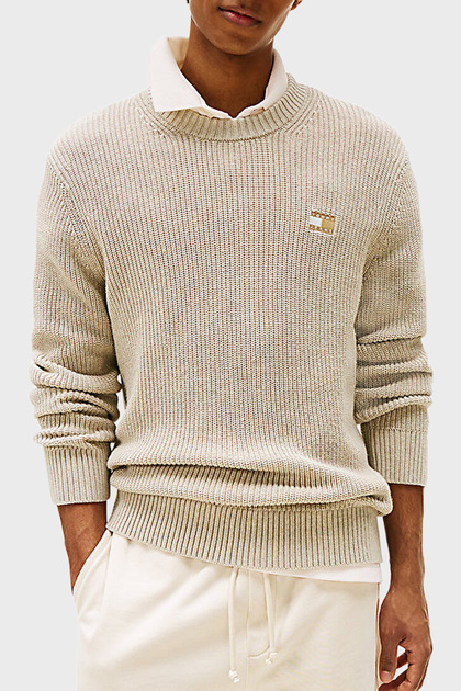 MO222ベージ Tommy Jeans Logolu Pamuklu Slim Fit Bisiklet Yaka Örgü Kazak Erkek