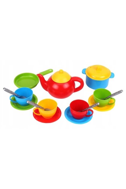 Set de bucătărie pentru copii, TechnoK, 12 piese, plastic rezistent, multicolor, 12x10x21 cm