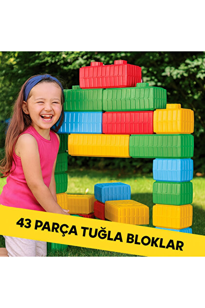 Duman Tuğla Blok Oyuncak Seti | 43 Parça Büyük Boy Blok + Çekçekli