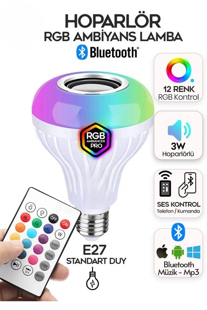 Akıllı Rgb Ledli Ampul Ses Bombası Gece Lambası Bluetooth Hoparlör Kumandalı Mp3 Çalar Ampul
