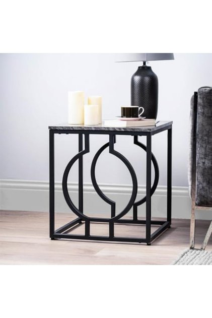 Side Table for Living Room Furniture, Wooden Top Marble Textured End Table, Sofa Table
