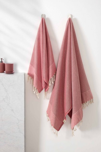 Retro Peşkir & Red Peştamal Set – 100% Cotton 60X110 cm & 90X175 cm