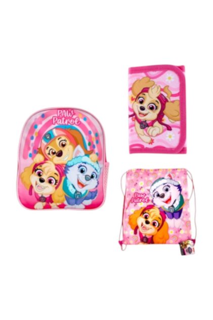 Set ghiozdan, 26x22x10 cm, sac sport si portofel, roz, Paw Patrol