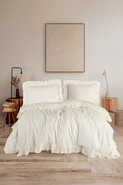 Ruffled Stonwashed Double Duvet Cover Set 100% Cotton