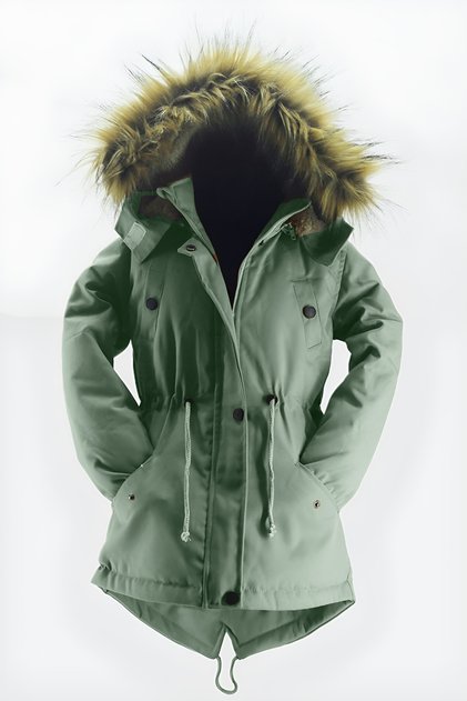Unisex Children's Canvas Fabric Drawstring Waist Above Knee Fur Hooded Winter Coat
