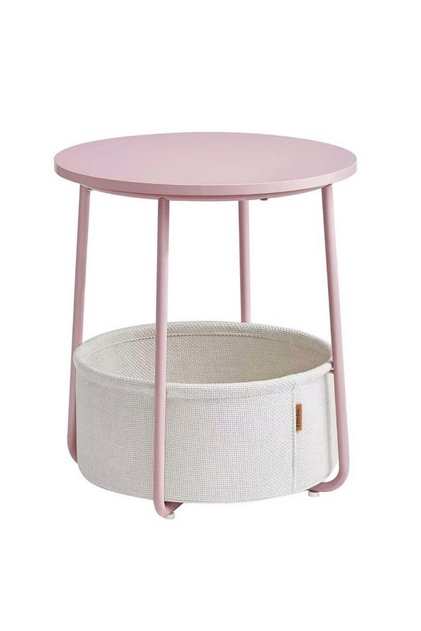 Masă de cafea rotundă cu coș din material textil, stil modern, 45x50cm, roz cu bej