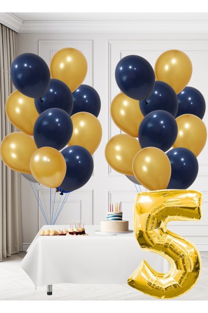 5 Year Old Yellow Navy Blue Fan Themed Birthday Set Gold Cosmic Navy Blue Balloons Gold Foil Number