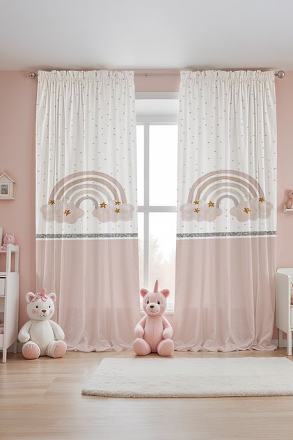 Shining Rainbow Patterned Children's Baby Room Background Curtain (Single Wing Pricing)