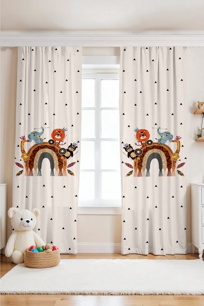 Native American Safari and Rainbow Patterned Children's Baby Room Background Curtain (Single Wing Pricing)