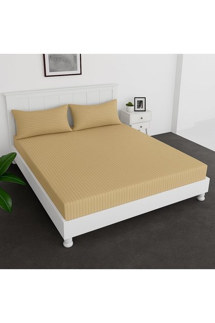 Extra Deep Fitted Elastic Bedsheet Set With Pillow Covers (Beige, Super king (200x200+30CM))