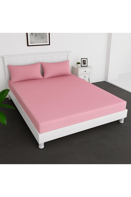 Extra Deep Fitted Elastic Bedsheet Set With Pillow Covers (Pink, Super king (200x200+30CM))