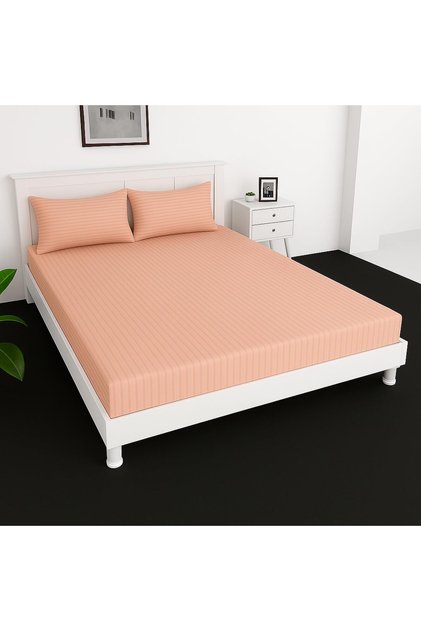Extra Deep Fitted Elastic Bedsheet Set With Pillow Covers (Peach, Super king (200x200+30CM))