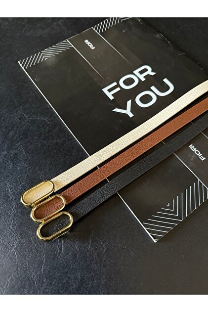 3-Piece Imported Oval Gold Buckle Thin Belt, Trouser Belt, Shirt Belt, Jacket Belt