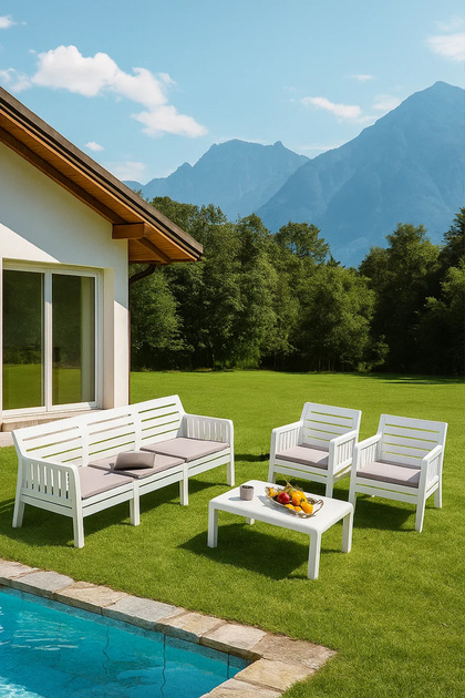 Yakamoz Bahçe Seti 3 1 1 S Minderli , Bahçe Takımı Balkon - Bahçe - Teras Mobilyası / Beyaz