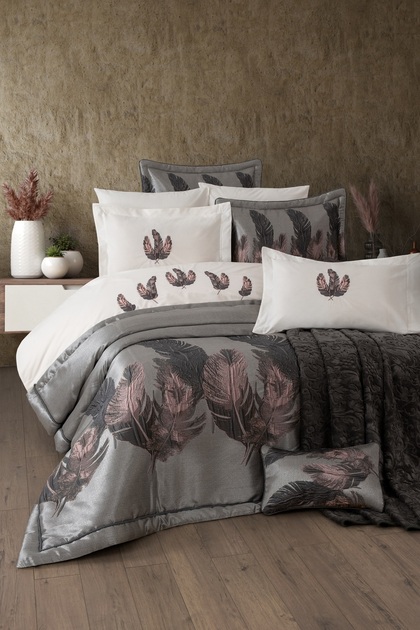 11 Piece Dowry Set with Blanket - Taffeta Bedspread & Duvet Cover Dowry Set-Peludo-Powder