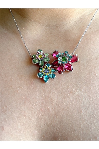 Colorful Floral Sw@Rovski Model Steel Necklace