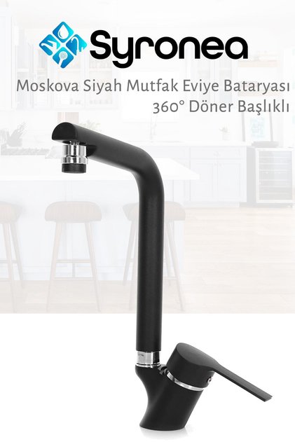 Moskova Siyah Mutfak Eviye Bataryası Oynar Perlatörlü Musluk