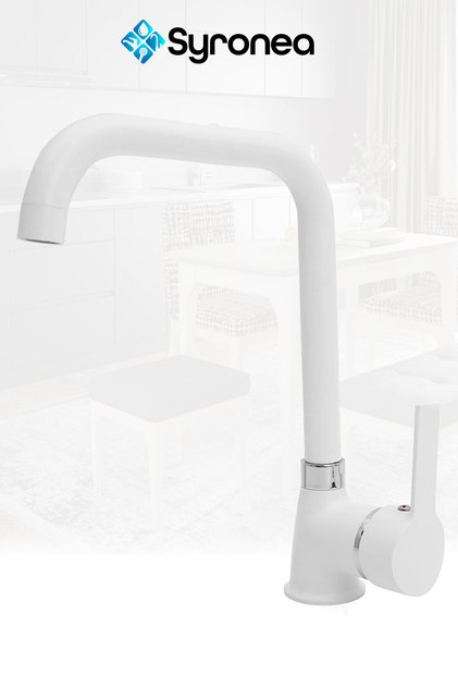 Beyaz Delta Köşe Borulu Mutfak Evye Lavabo Bataryası Aç Kapa Musluk