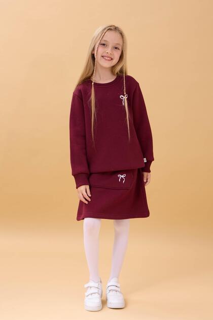 Girl's Embroidered Hooded Skirt College Suit – Claret Red