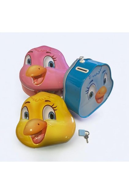 Interlocking Metal Piggy Bank with Cute Duckling Design – 15X15X7.5 Cm, Colorful, Durable