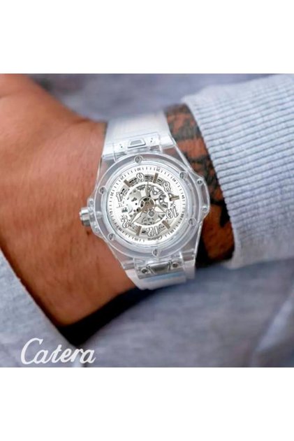 Men's watch with a white rubber strap