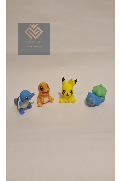 4'lü Pokemon seti (Pikachu, charmander. bulbasaur. squrtile)