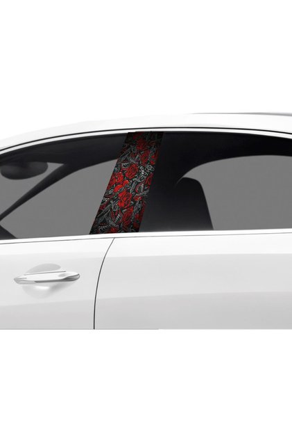 Car Door Post Covering Foil Rose and Heart Patterned (Right Left Set) (2 Pieces) - 22X50 cm