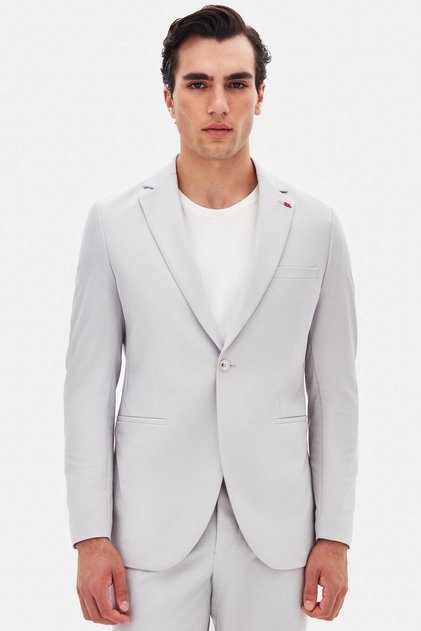 Slim Fit Gray Plain Suit