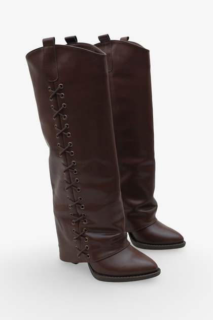 Women's Lace Detailed Pointed Toe Casual Trousers Boots Holdes Brown